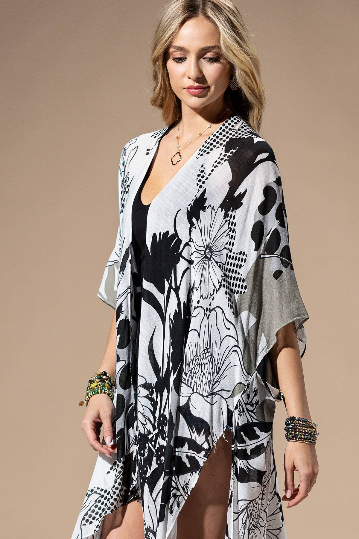 Monochrome Bloom Viscose Kimono