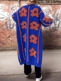 Flower jacquard long knit cardigan coat