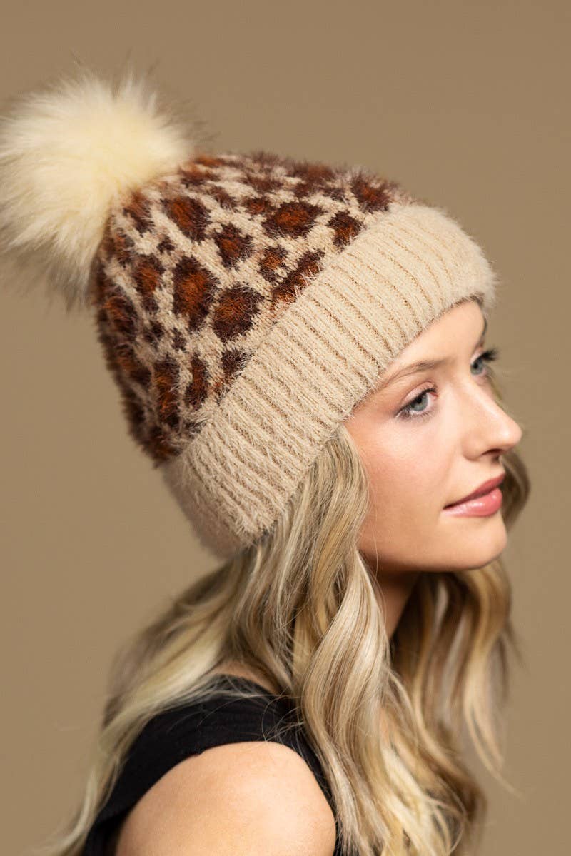 Leopard Pattern Eyelash Beanie