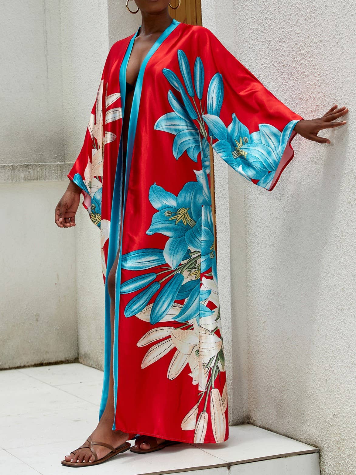 Satin Ethnic Multi Floral Printed Kimono 10 Colors