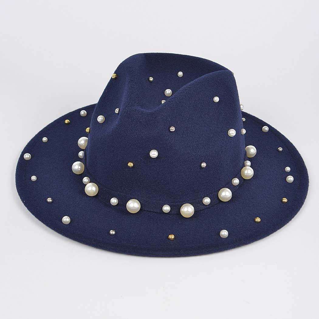 Fedora Hat W/pearls And Metal