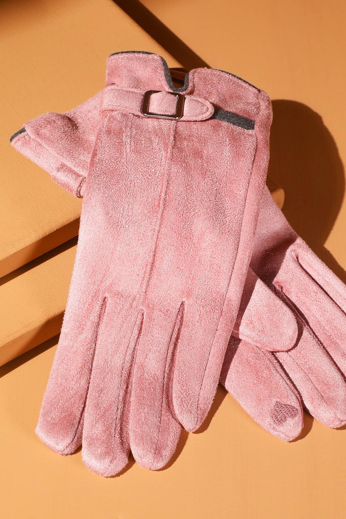 Faux Suede Band Smart Touch Gloves