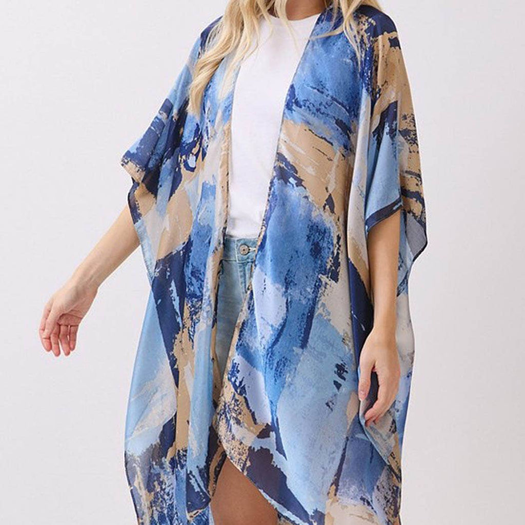 Abstract Modern Art-Inspired Print Silky Feel Kimono