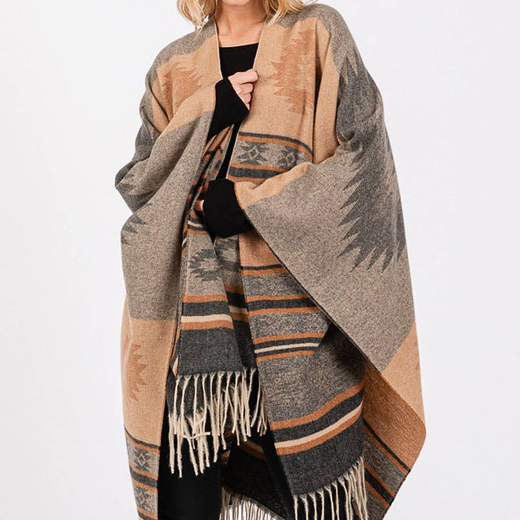 Aztec Pattern Fringe Ruana