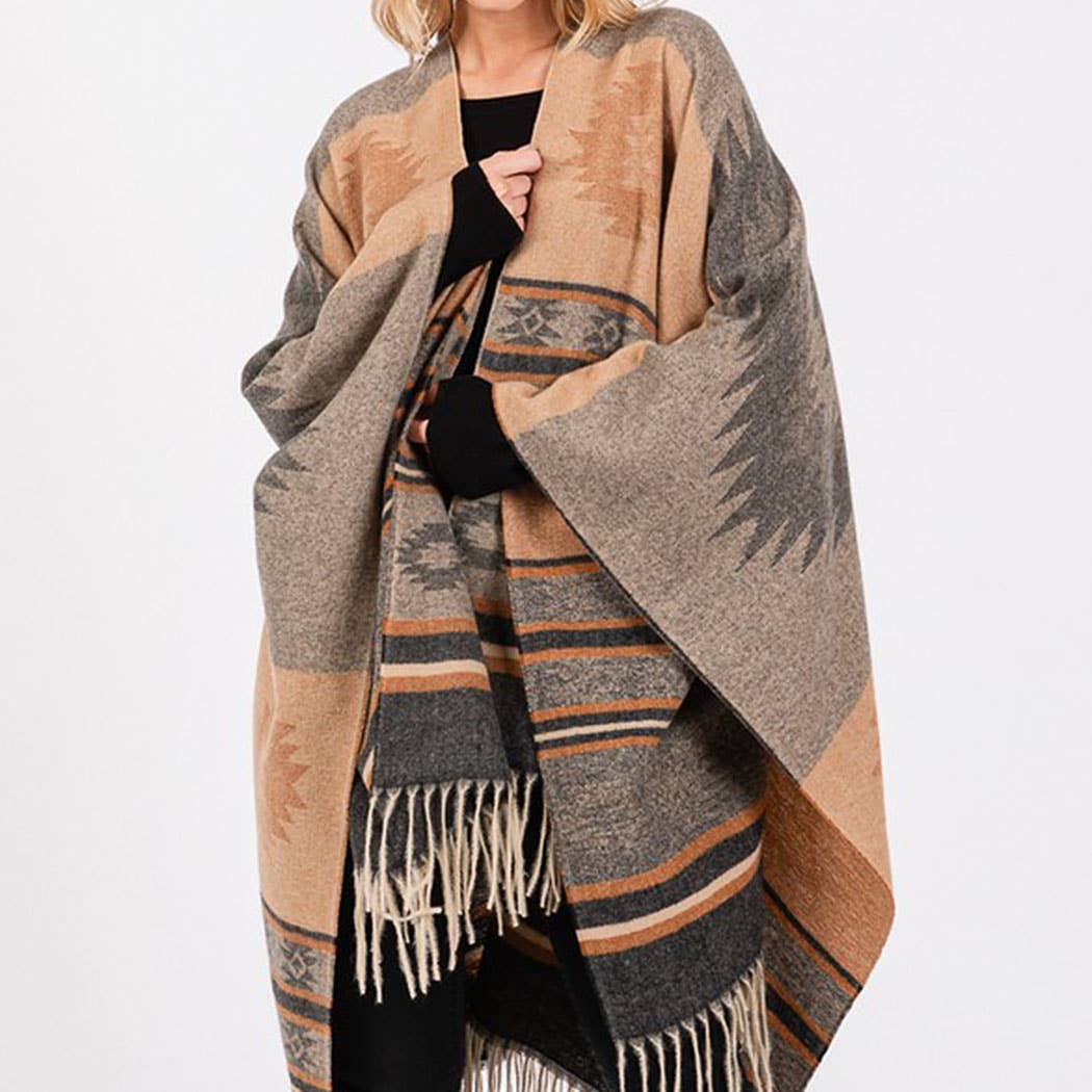 Aztec Pattern Fringe Ruana