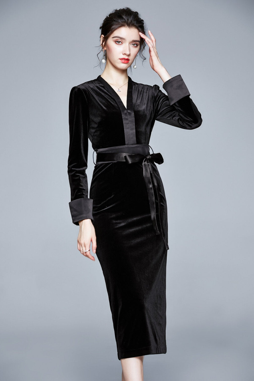 Black Velvet Kimono Dress