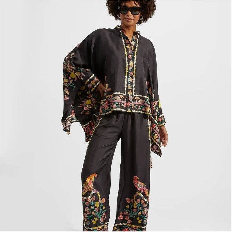 Printed Stand Collar Irregular Top And Pants Set