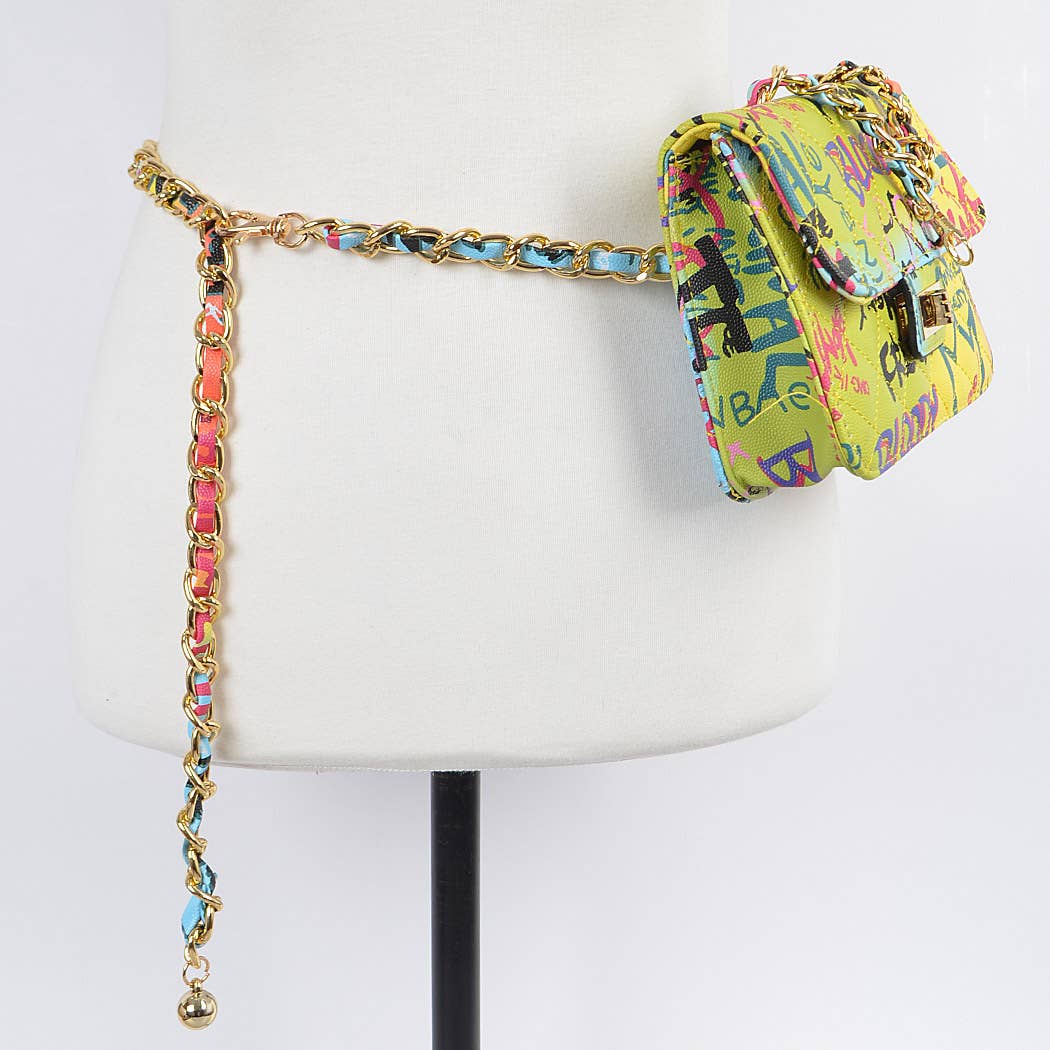 Graffiti Quilted Bag W/chain Belt