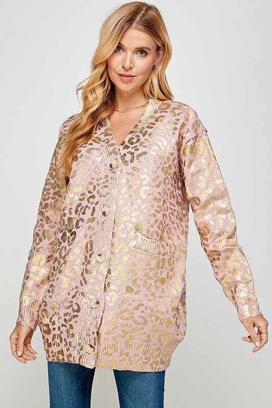 Golden Foil Animal Print Women's Cardigan 5189ICD
