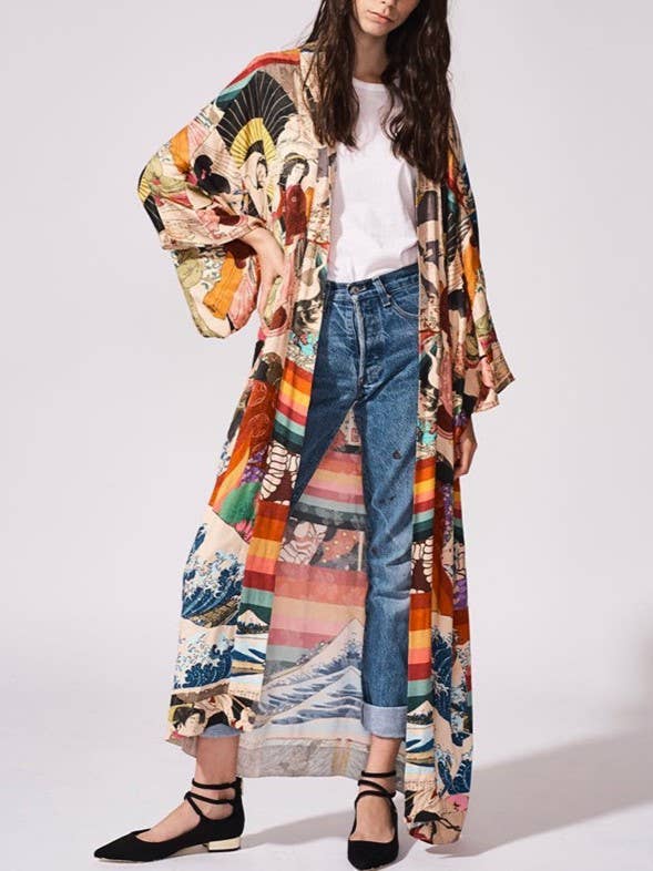 Bohemian Printed Resort Beach Cover-Up Kimono