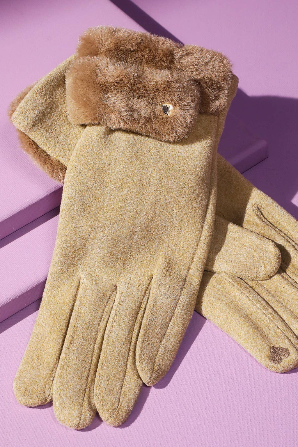 Double Faux Fur Cuff Smart Touch Gloves