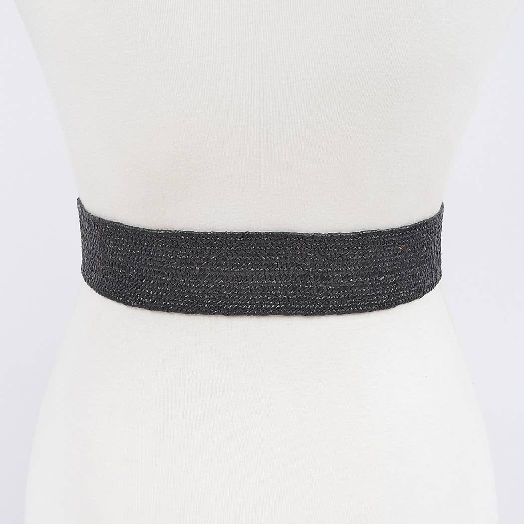 Handmade Bamboo Buckle Plus Size Stretch Straw Belt