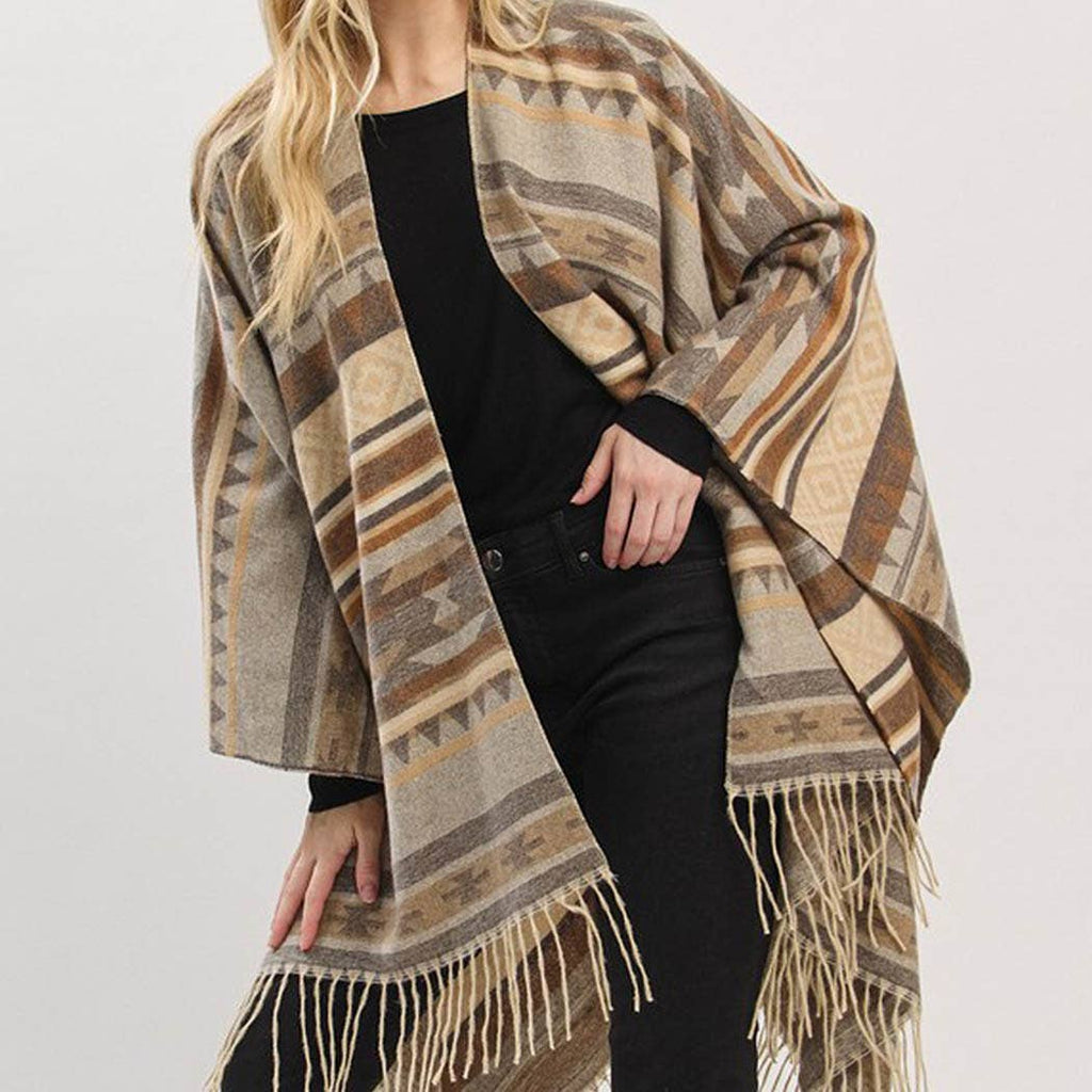 Aztec Pattern Fringe Ruana