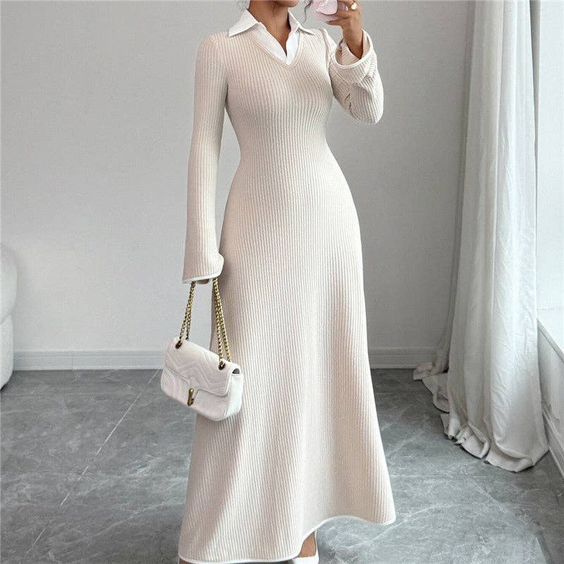 Simple Fashion Patchwork Long Sleeve Dress