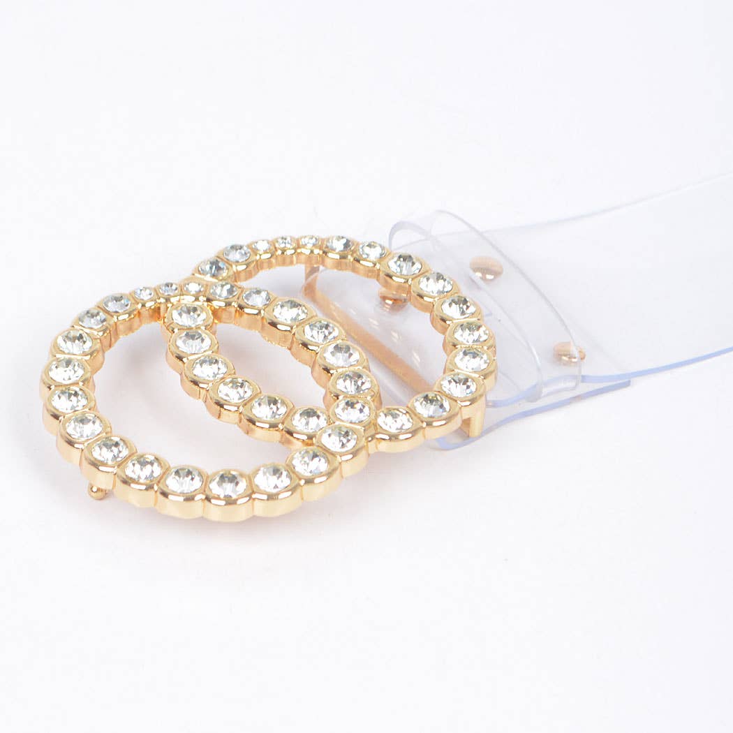 Wide Transparent Plus Size Belt W/Rhinestone Buckle No