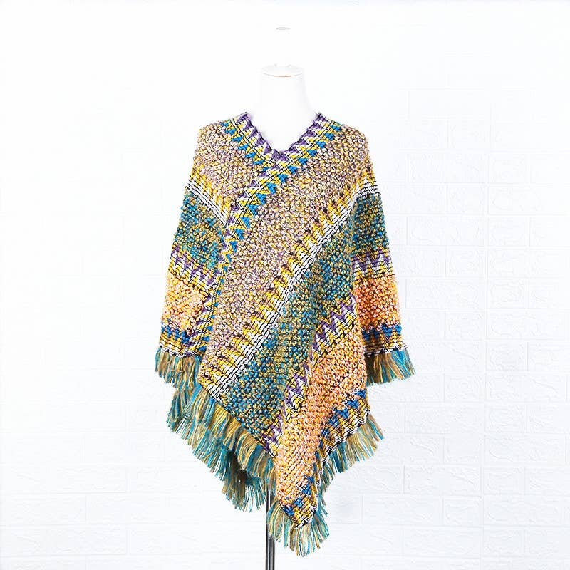 Western Colorful Crochet Patterned kimono shawl