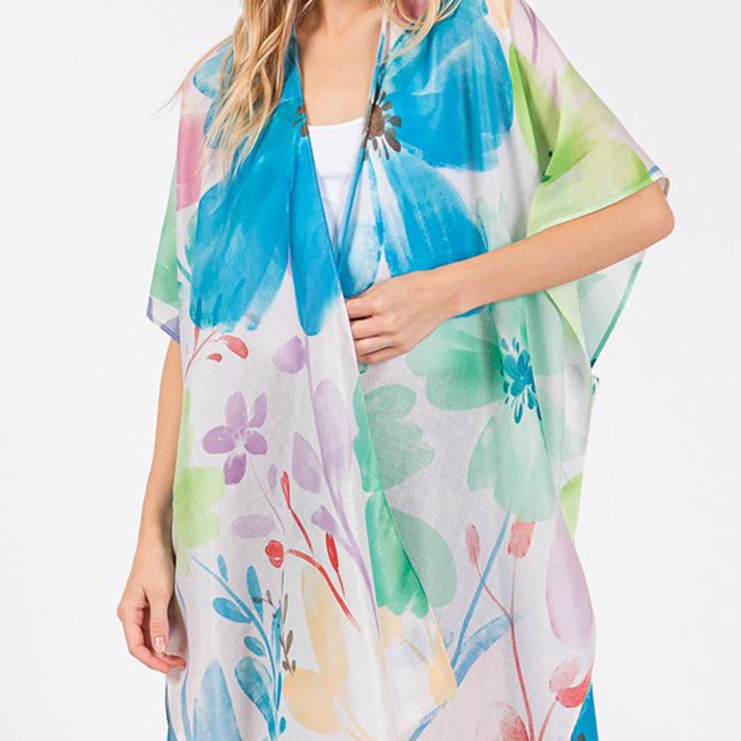 WATERCOLOR FLOWER PRINT KIMONO.