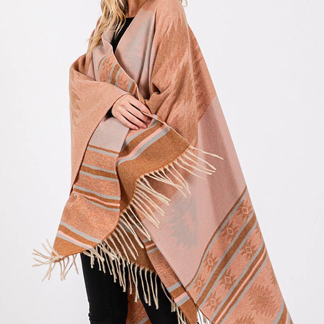 Aztec Pattern Fringe Ruana