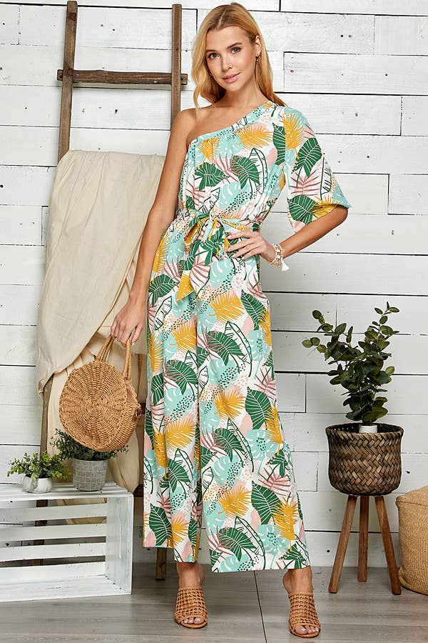 One Shoulder Floral Wide Leg Jumpsuit 5046IMJ-A