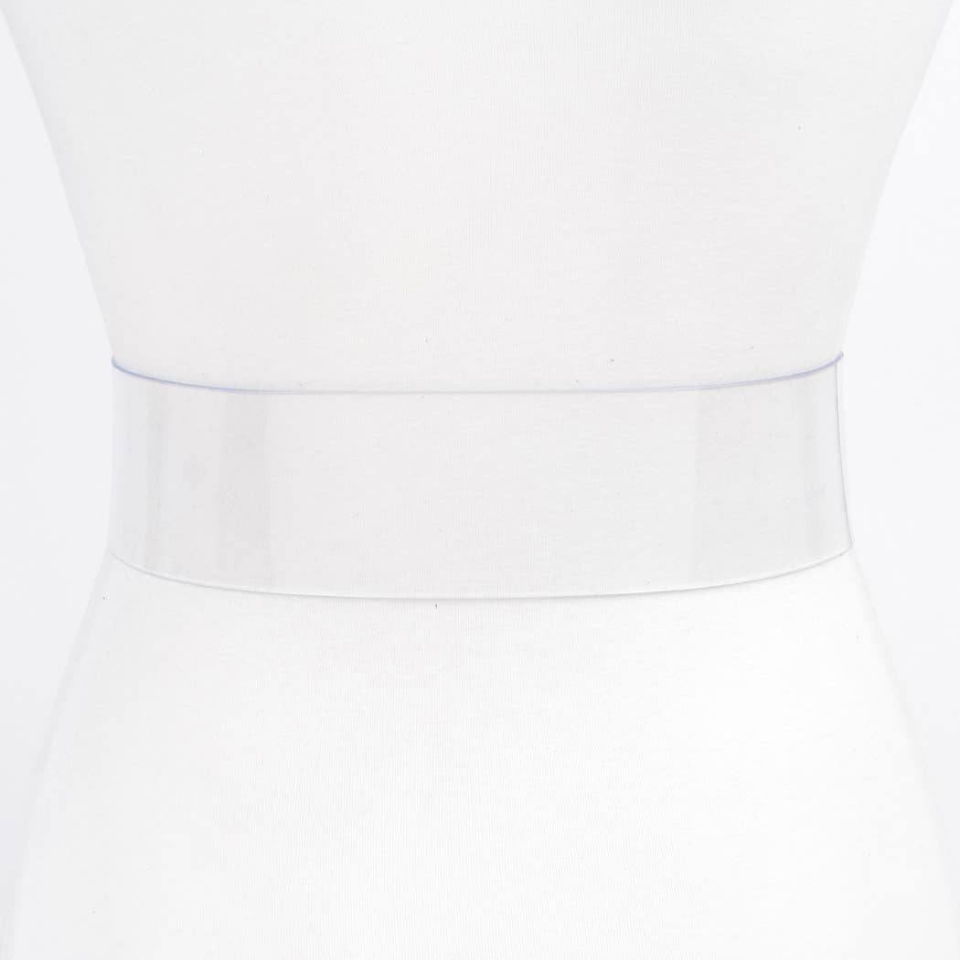Wide Transparent Plus Size Belt W/Rhinestone Buckle No