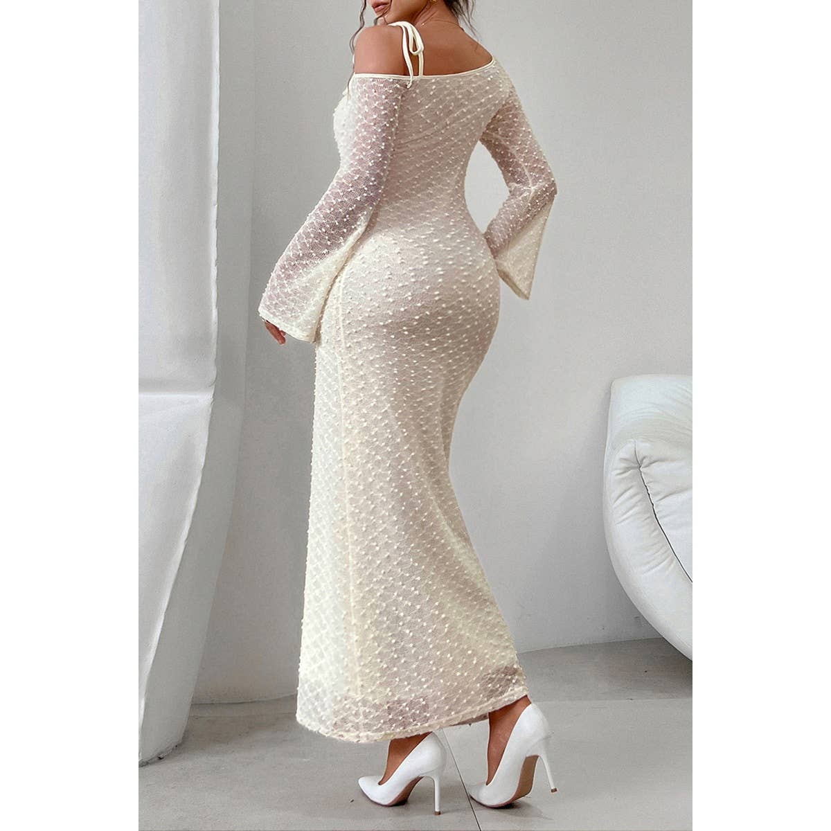 Solid Off Shoulder Bodycon Long Sleeve Dress