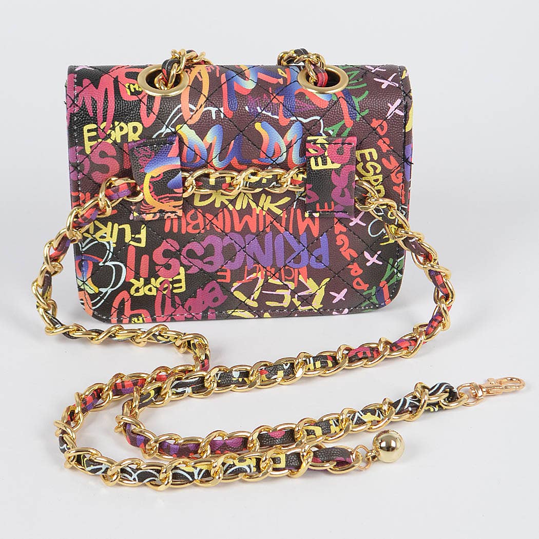 Graffiti Quilted Bag W/chain Belt