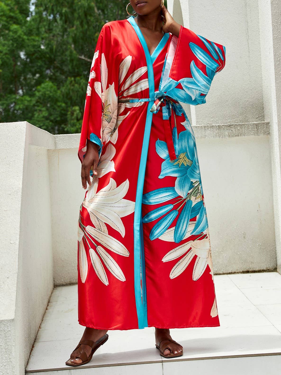 Satin Ethnic Multi Floral Printed Kimono 10 Colors
