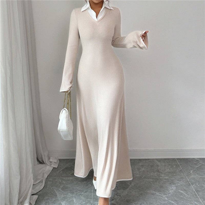 Simple Fashion Patchwork Long Sleeve Dress
