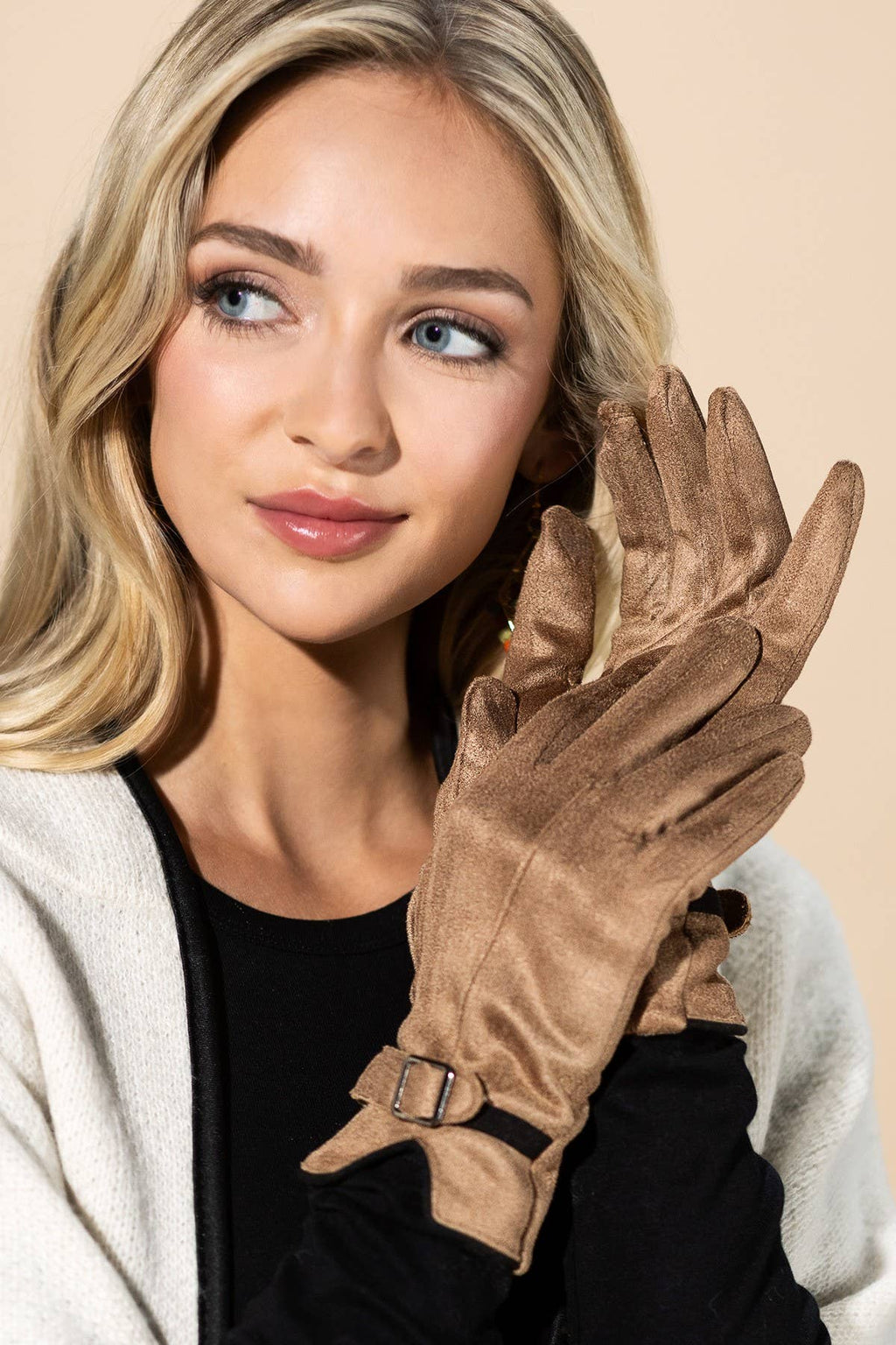 Faux Suede Band Smart Touch Gloves