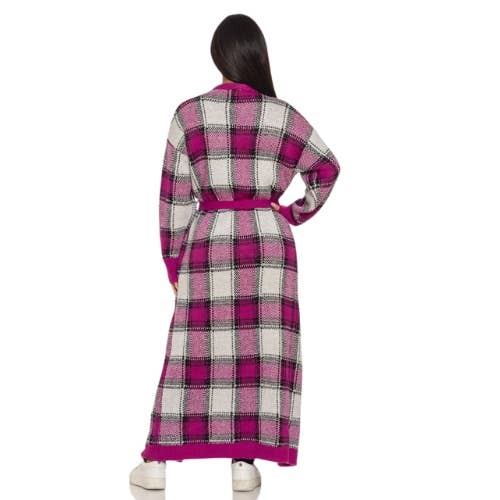 PLAID KNIT CARDIGAN BELTED