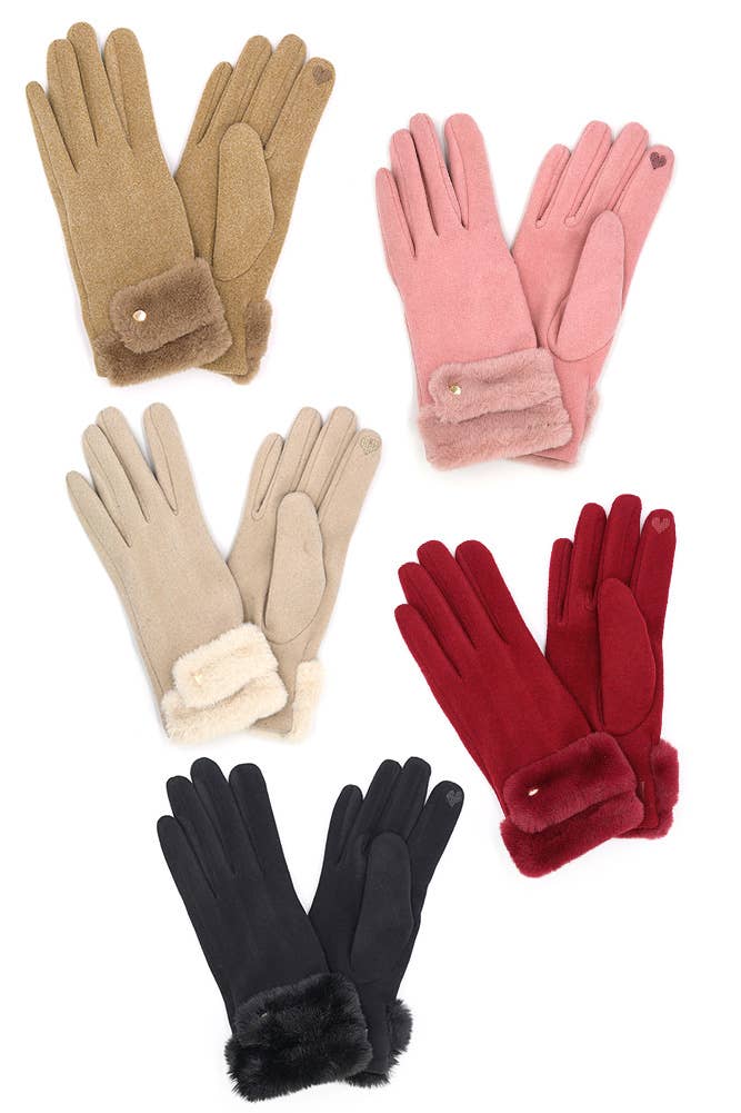 Double Faux Fur Cuff Smart Touch Winter Gloves