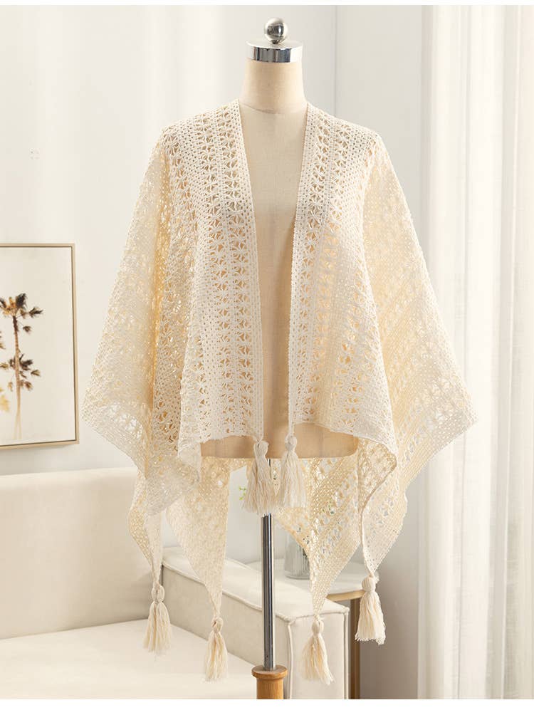 Western Colorful Crochet Patterned kimono shawl