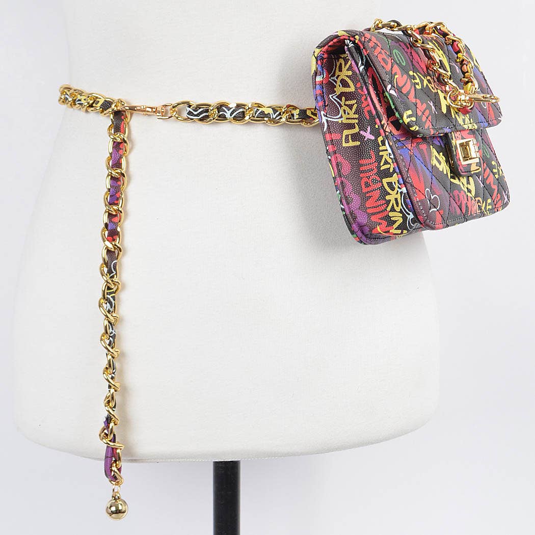 Graffiti Quilted Bag W/chain Belt
