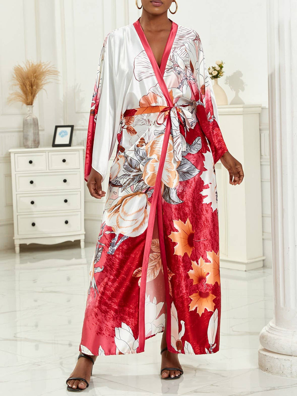 Satin Ethnic Multi Floral Printed Kimono 10 Colors