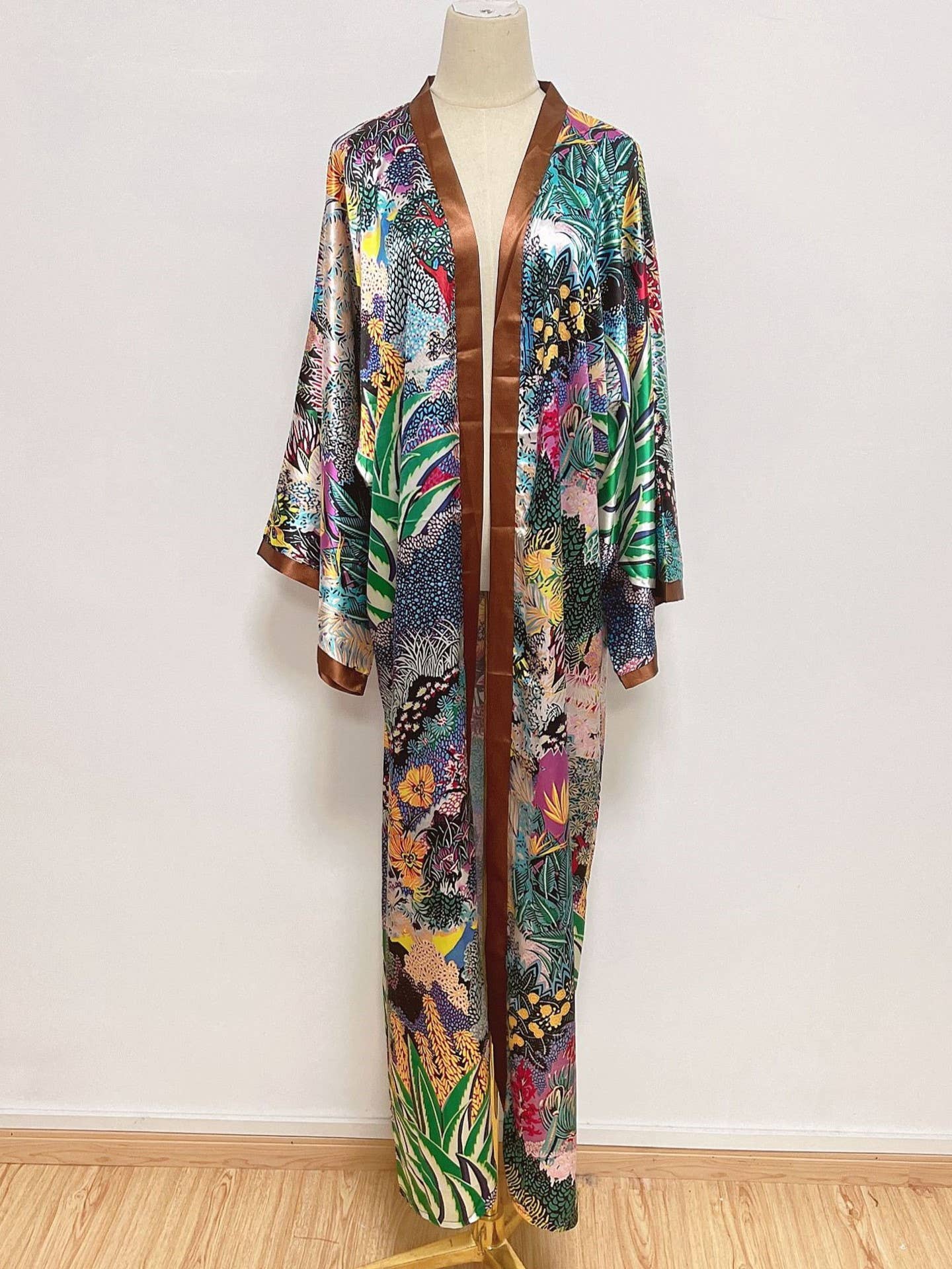 Satin Boho Floral Printed Kimono Cardigan 14 Colors