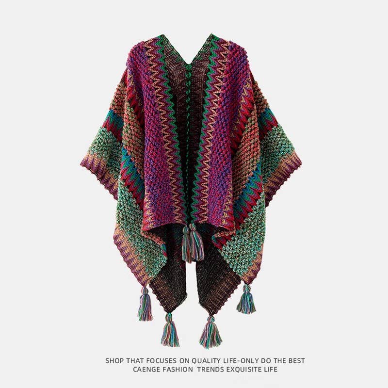 Western Colorful Pop stripe Crochet Cardigan kimono shawl