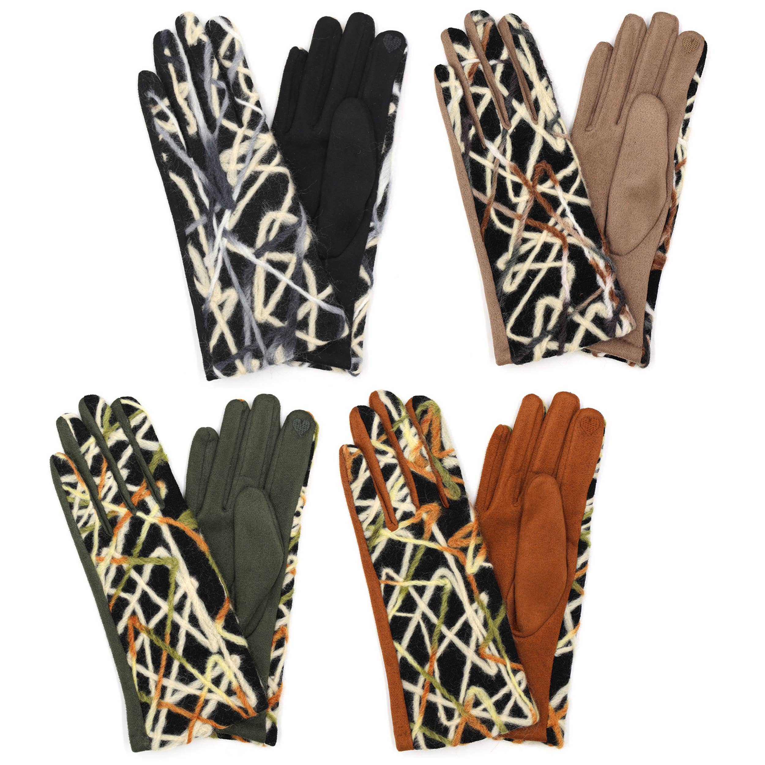 Abstract Multi Color Embroidered Smart Gloves