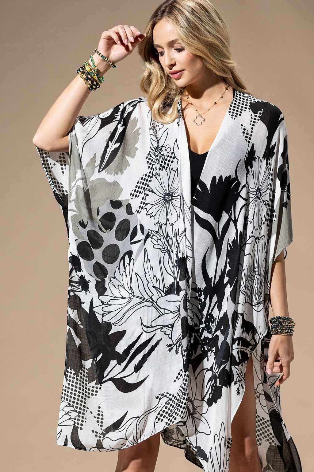 Monochrome Bloom Viscose Kimono