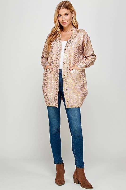Golden Foil Animal Print Women's Cardigan 5189ICD