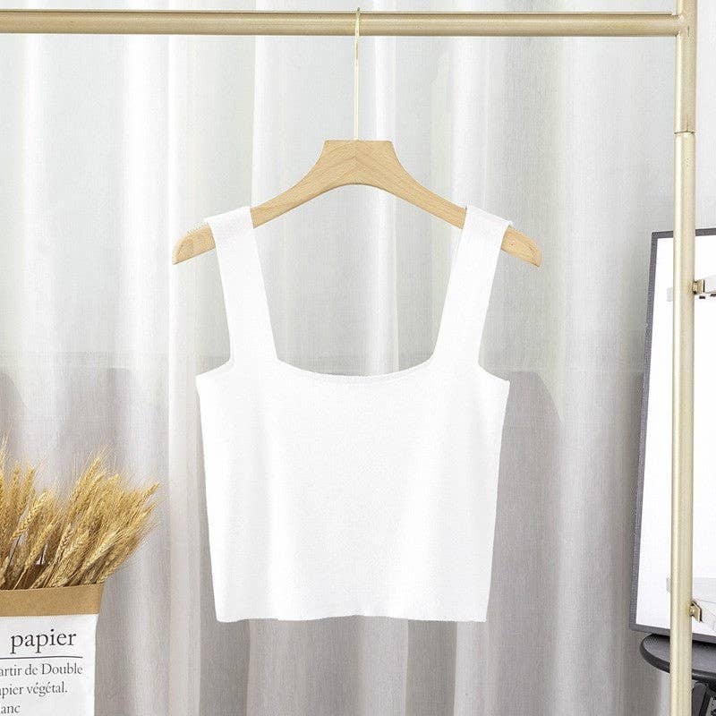 Solid Square Neck Sleeveless Knit Crop Top