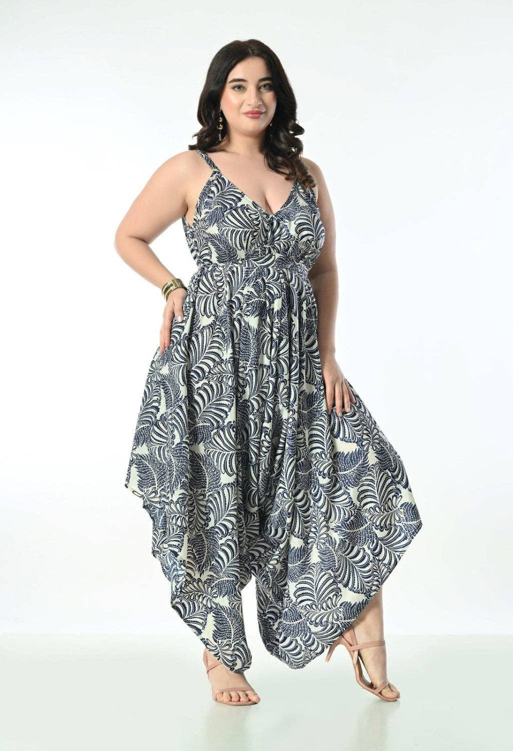 Women's Tropical Leaf Print Jumper – Asymmetrical Harem Jumpsuit Boho Style