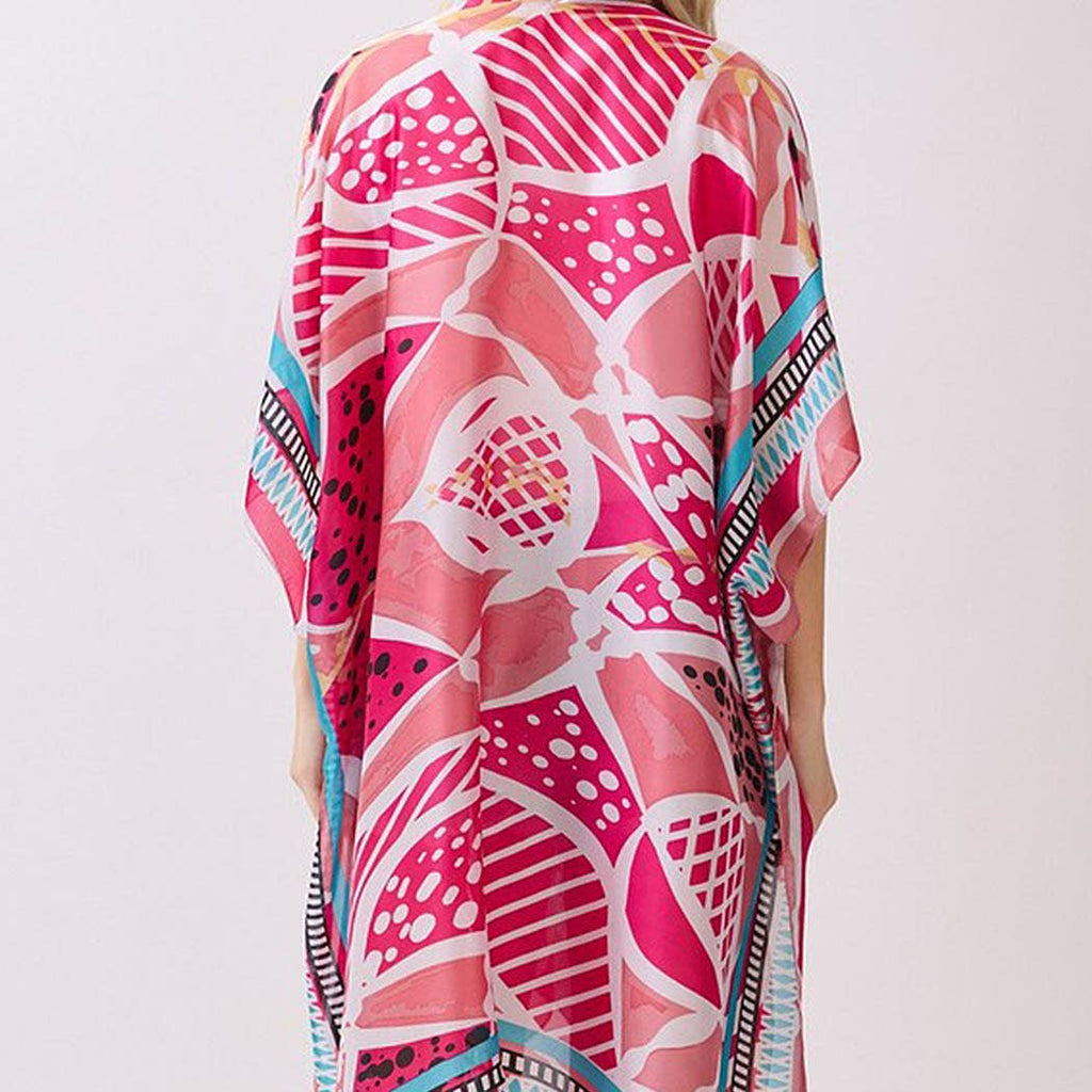 Abstract Botanical Print Silky Feel Kimono