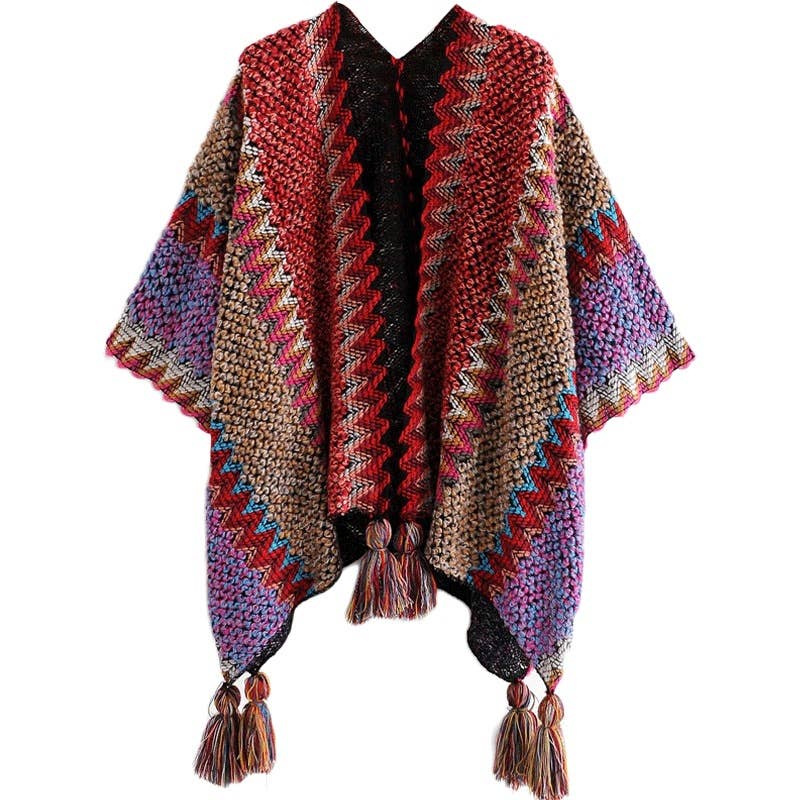 Western Colorful Crochet Patterned kimono shawl