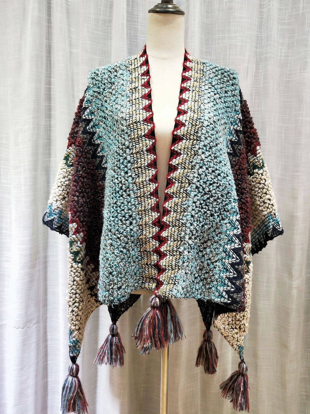 Western Colorful Crochet Patterned kimono shawl