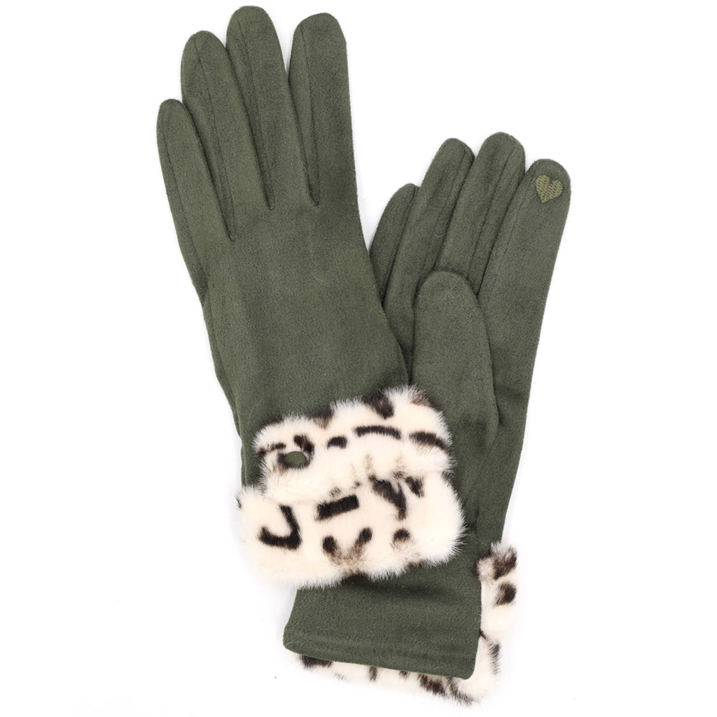 Leopard Faux Fur Cuff Smart Touch Winter Gloves