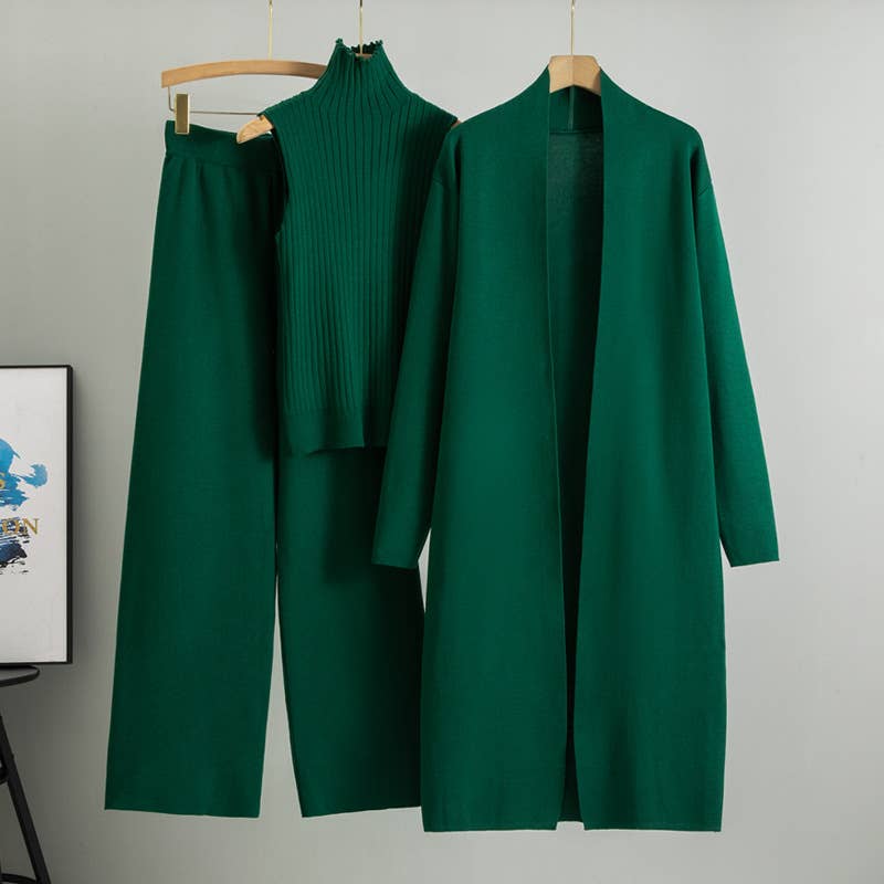 Knitted Vest, Cardigan, And Pants Set