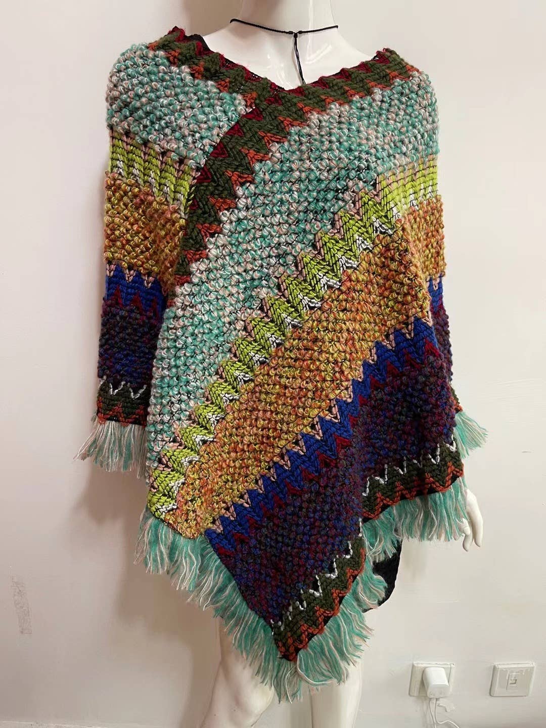 Western Colorful Crochet Patterned kimono shawl