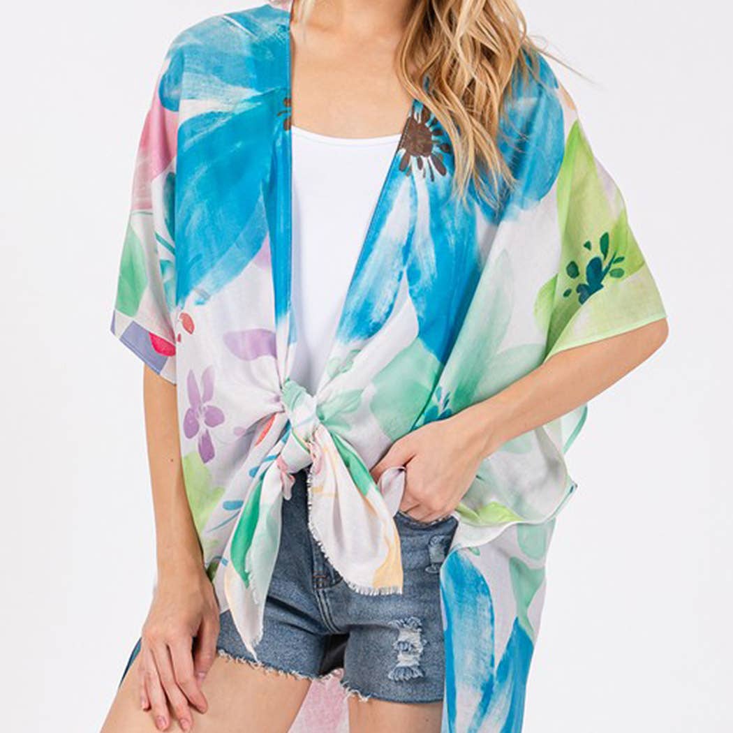 WATERCOLOR FLOWER PRINT KIMONO.