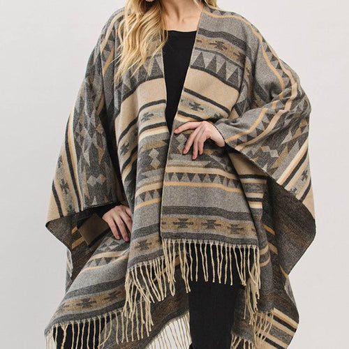 Aztec Pattern Fringe Ruana
