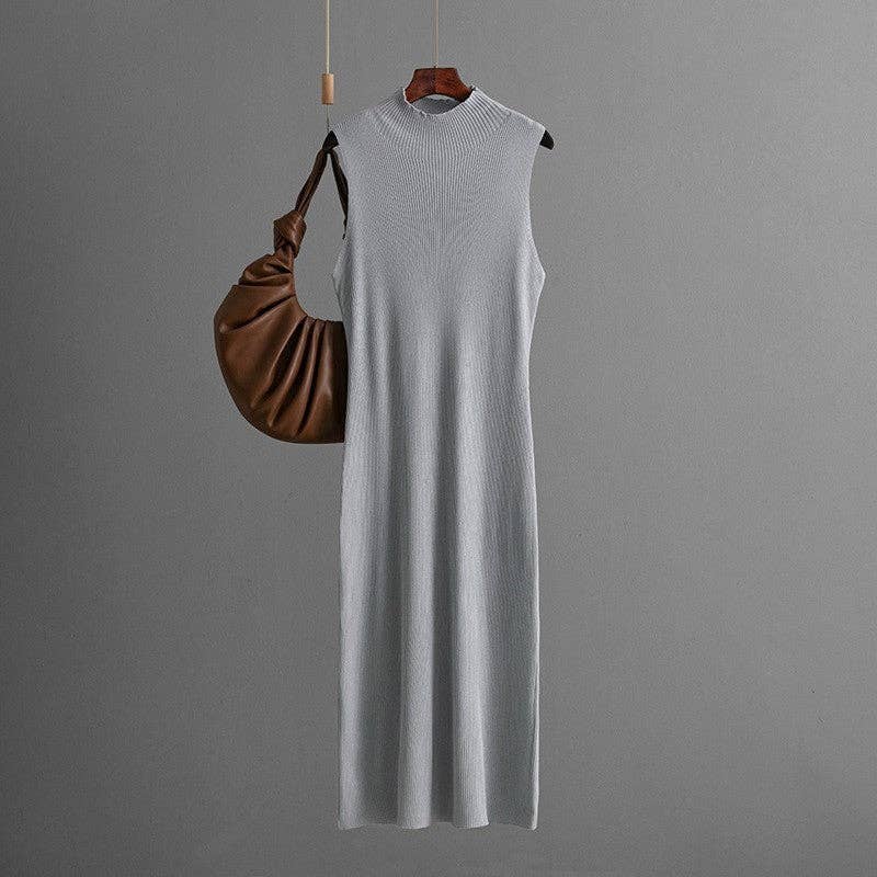 Solid Color Slim Stretch Knit Sleeveless Dress